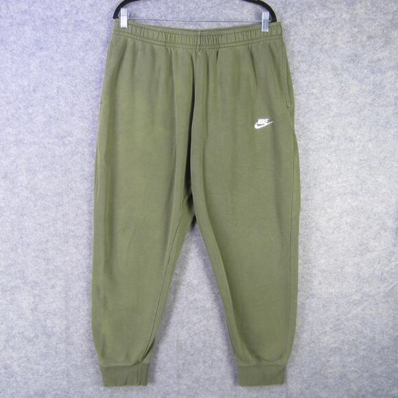 Nike Pants Mens 2XL Olive Green Joggers Sweatpants Embroidered Swoosh Cuffs - Picture 1 of 9